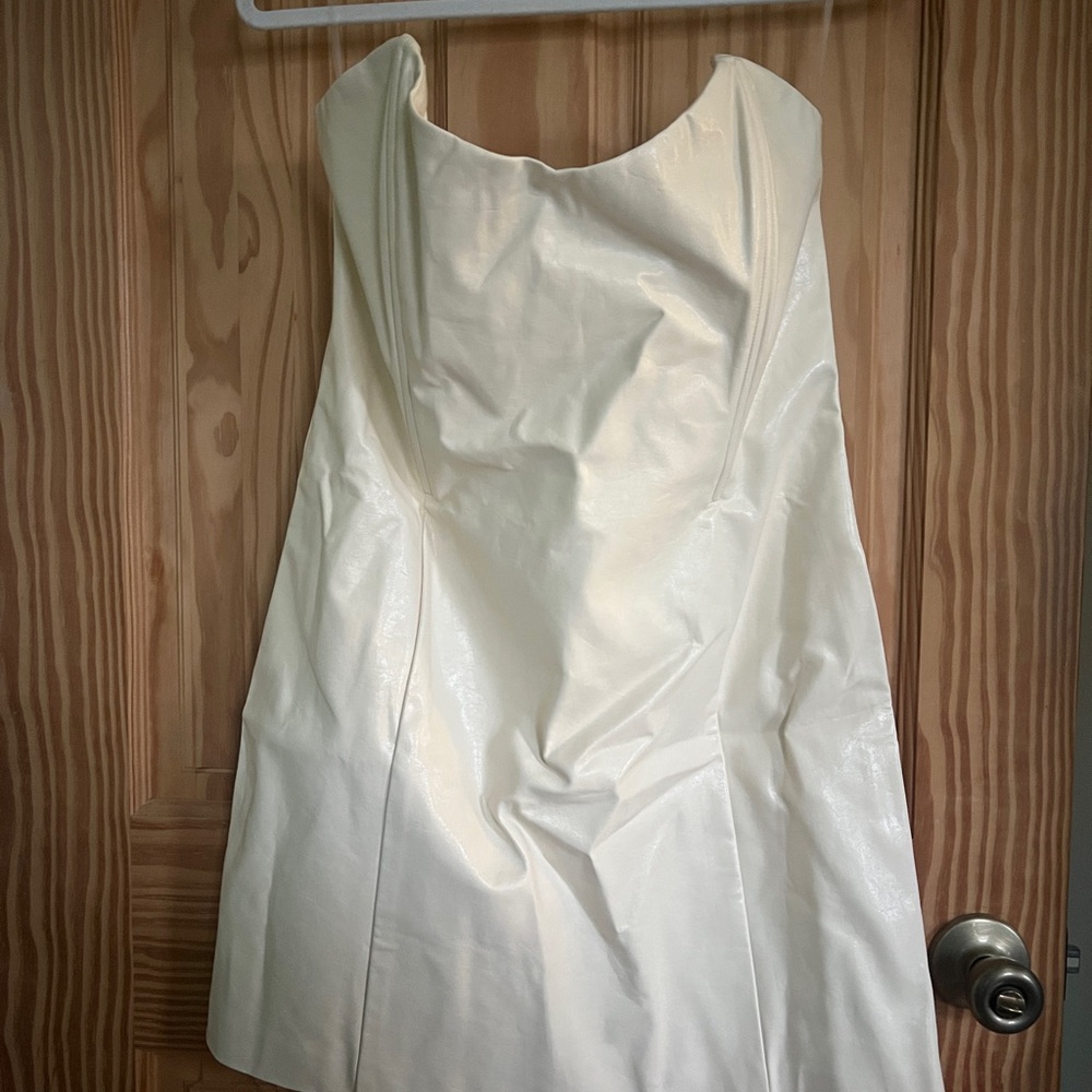 Meshki Cream Mini Leather Dress